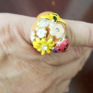 Style and Co Lady Bug and Flower Ring Sz 7